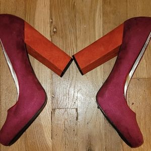 Women's Heels (Shoes) Red/Orange Colorblock Size 11 stacked heel 3-3.5 inches